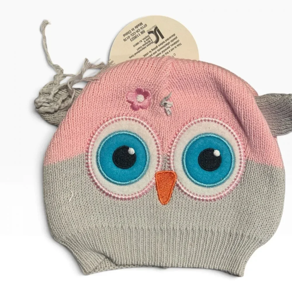 3-Piece Infant/Toddler Knit & Crochet Animal & Cupcake Beanie Hat Lot.